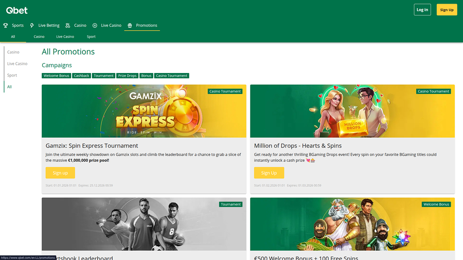 QBet Casino Desktop Promotions