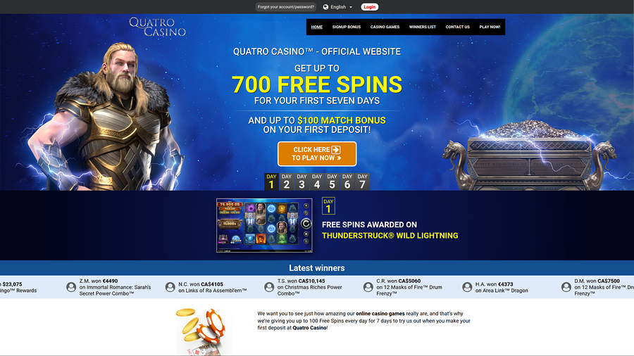 Quatro Casino Desktop Homepage