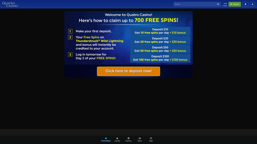 Quatro Casino Desktop Promotions