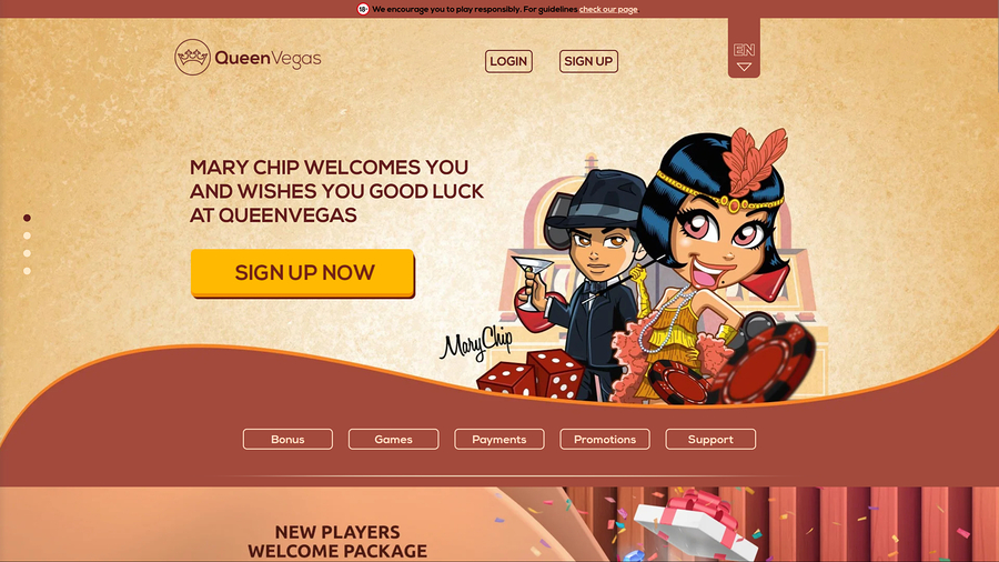 Queen Vegas Casinos startsida för datorer