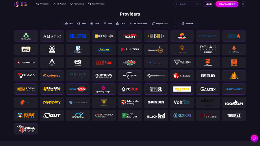 QueenSpins Casino Desktop Game Developers