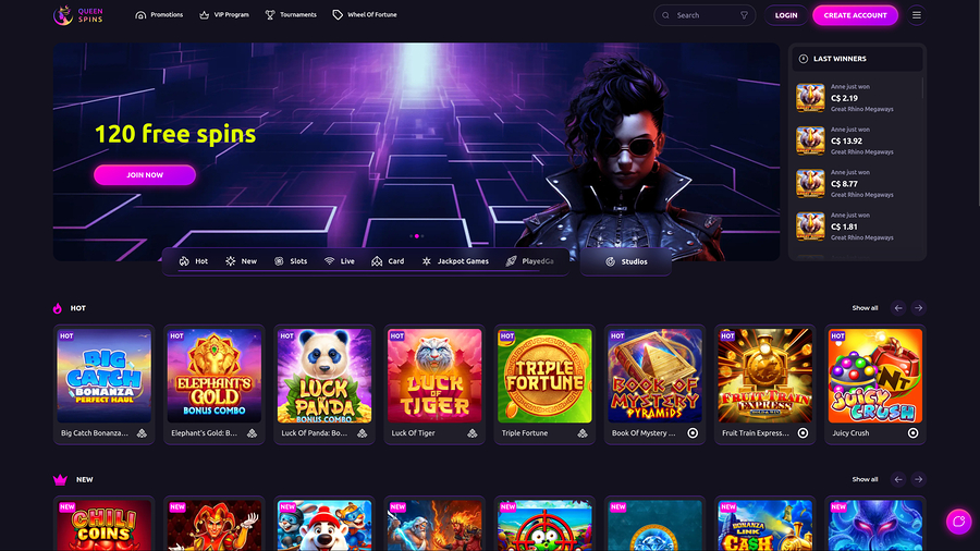 QueenSpins Casino Desktop Homepage