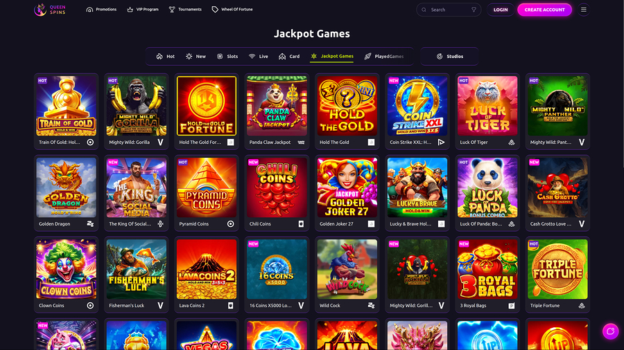 QueenSpins Casino Desktop Jackpot