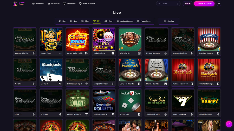 QueenSpins Casino Desktop Live Dealer