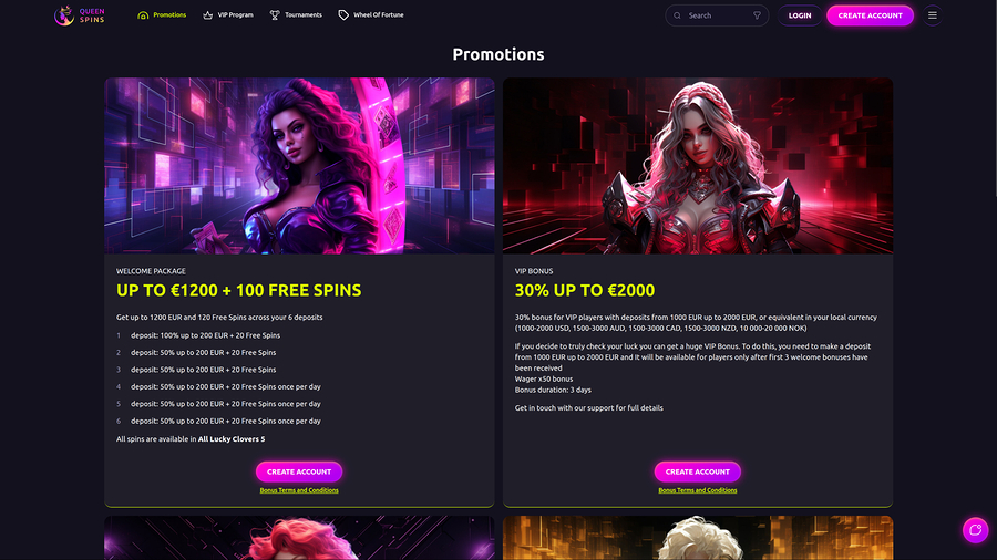 QueenSpins Casino Desktop Promotions