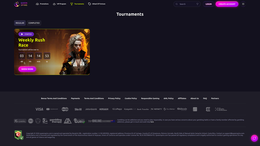 QueenSpins Casino Desktop Tournaments