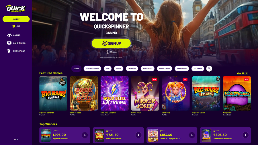 Quickspinner Casino Desktop Homepage