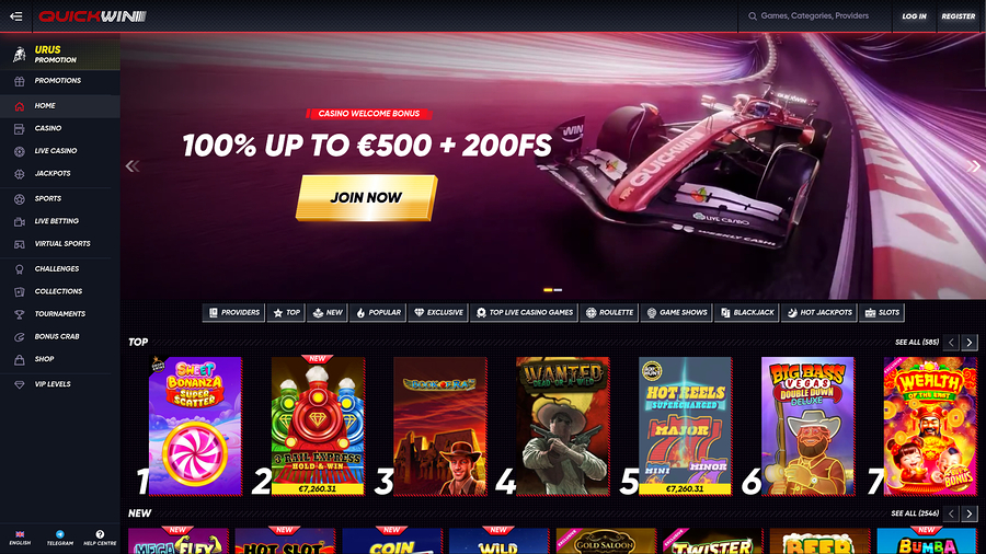 Quickwin Casino Desktop Homepage