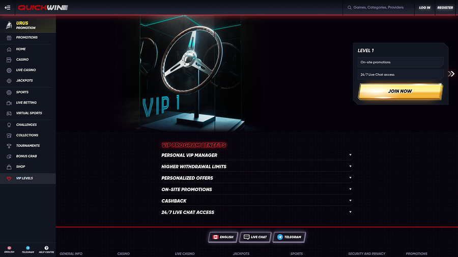 Quickwin Casino Desktop VIP Program