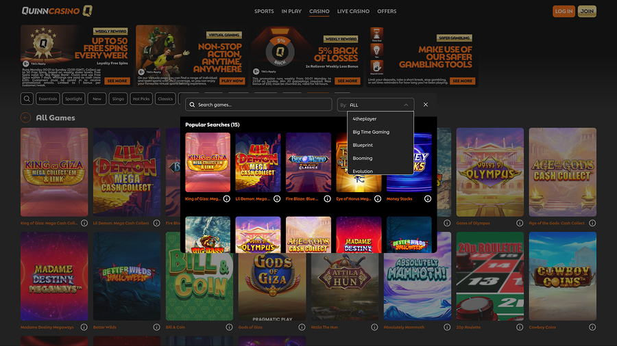 QuinnBet Casino Desktop Game Developers