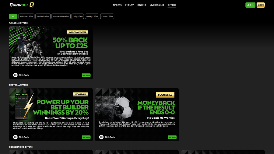 QuinnBet Casino Desktop Promotions