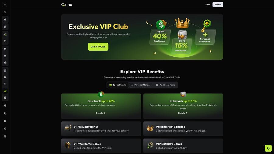 Qzino Casino VIP page