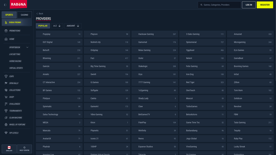 Rabona Casino Desktop Game Developers