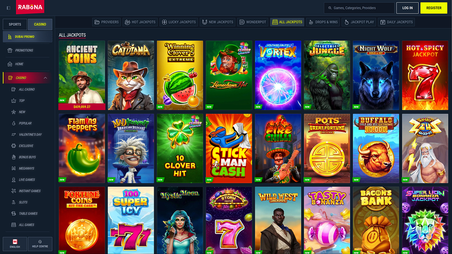 Rabona Casino Desktop Jackpot
