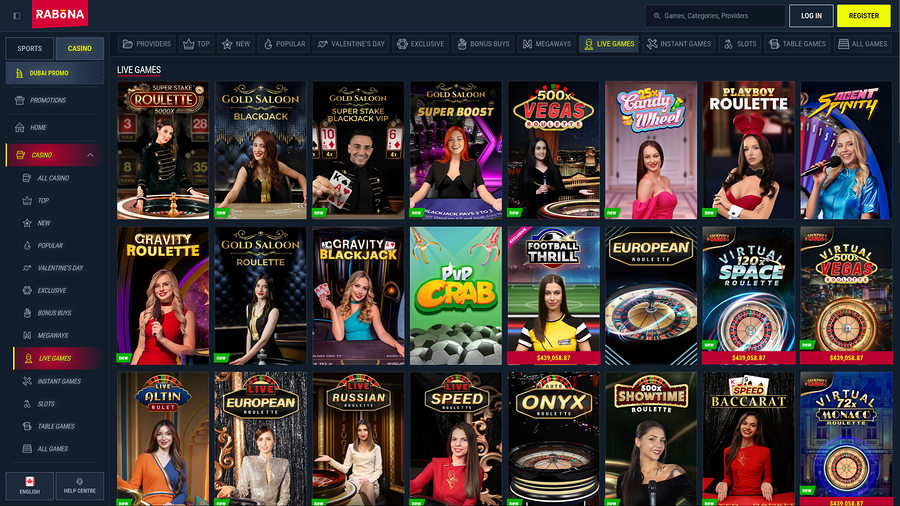 Rabona Casino Desktop Live Dealer