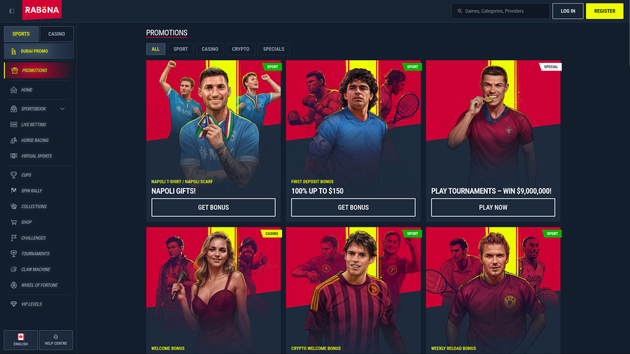 Rabona Casino Desktop Promotions