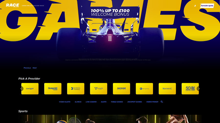 Race Casino Desktop Homepage