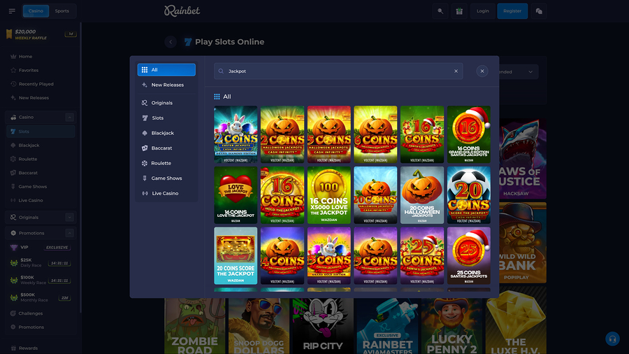 Rainbet Casino Desktop Jackpot