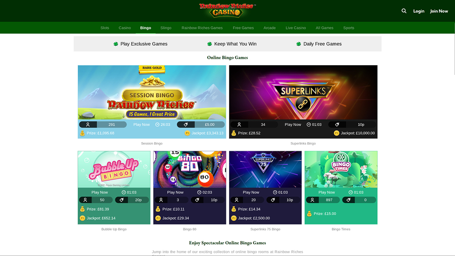 Rainbow Riches Casino Desktop Bingo
