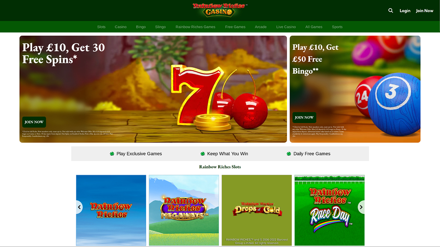 Rainbow Riches Casino Desktop Homepage