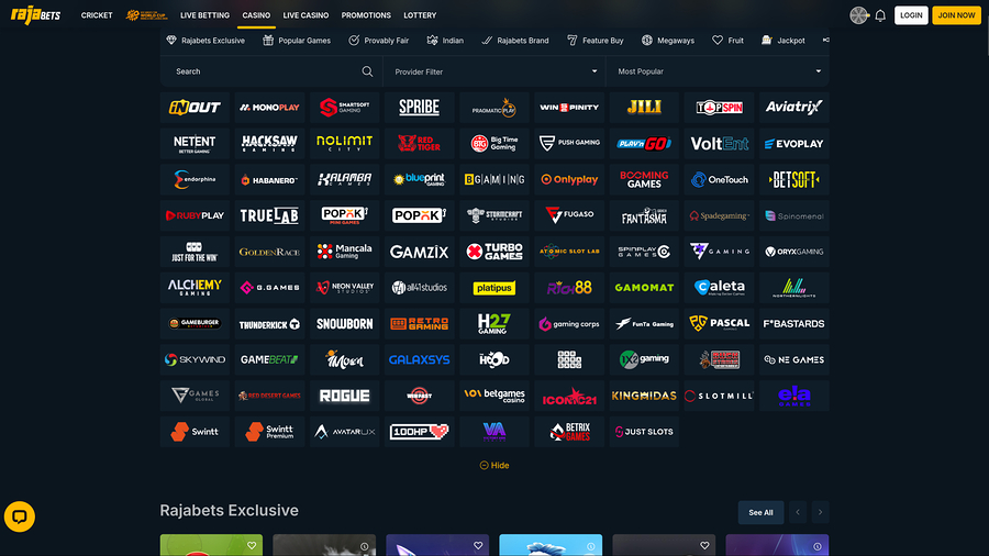 Rajabets Casino Desktop Game Developers