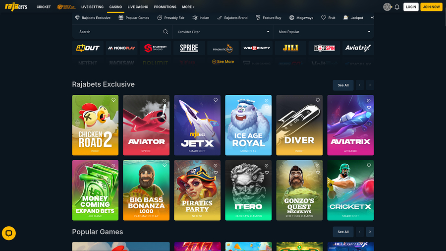 Rajabets Casino Desktop Games