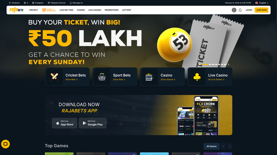 Rajabets Casino Desktop Homepage