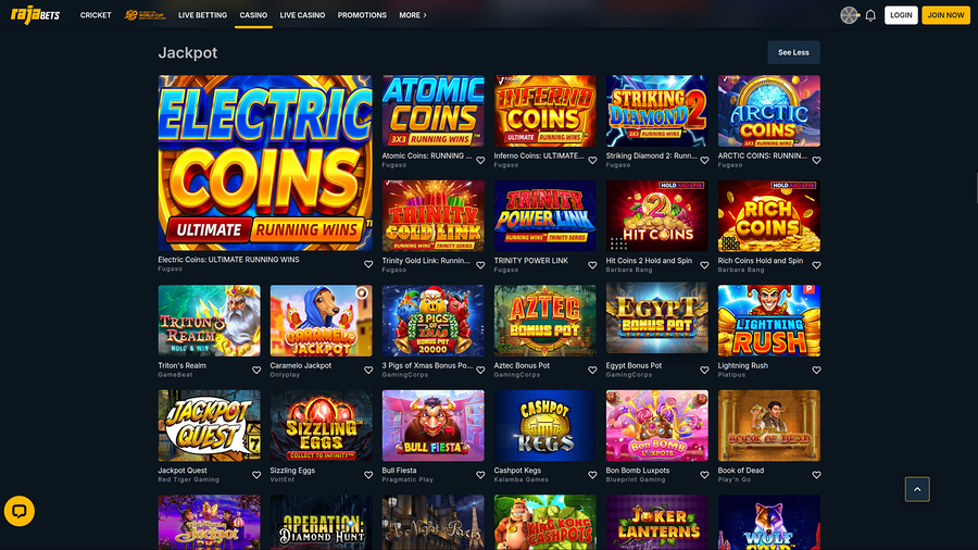 Rajabets Casino Desktop Jackpot