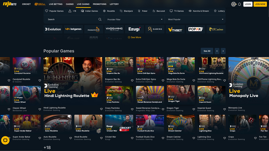 Rajabets Casino Desktop Live Dealer