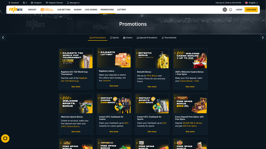 Rajabets Casino Desktop Promotions