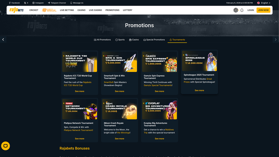 Rajabets Casino Desktop Tournaments