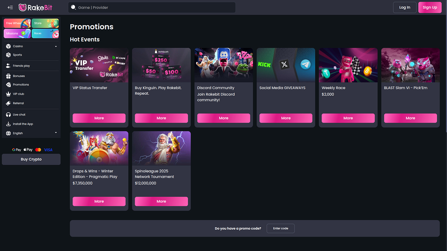 RakeBit Casino Desktop Promotions