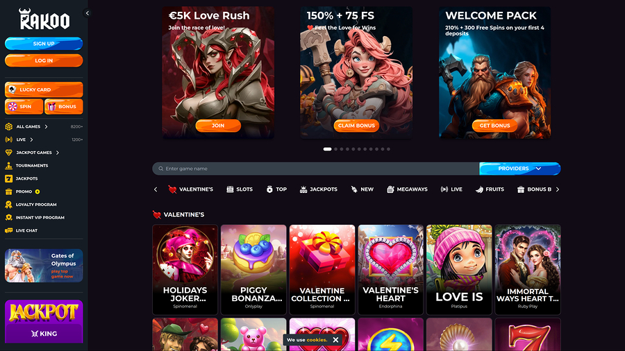 Rakoo Casino Desktop Homepage
