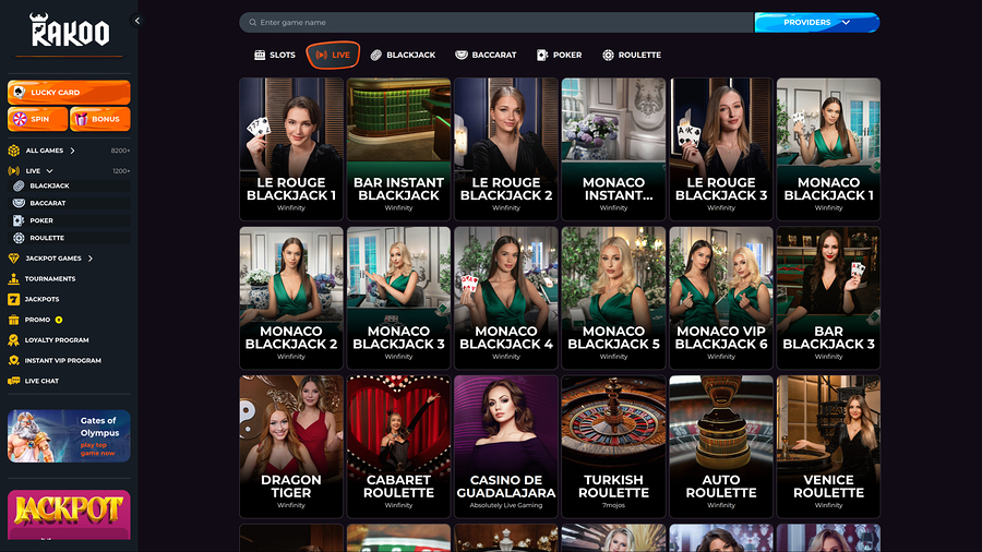 Rakoo Casino Desktop Live Dealer