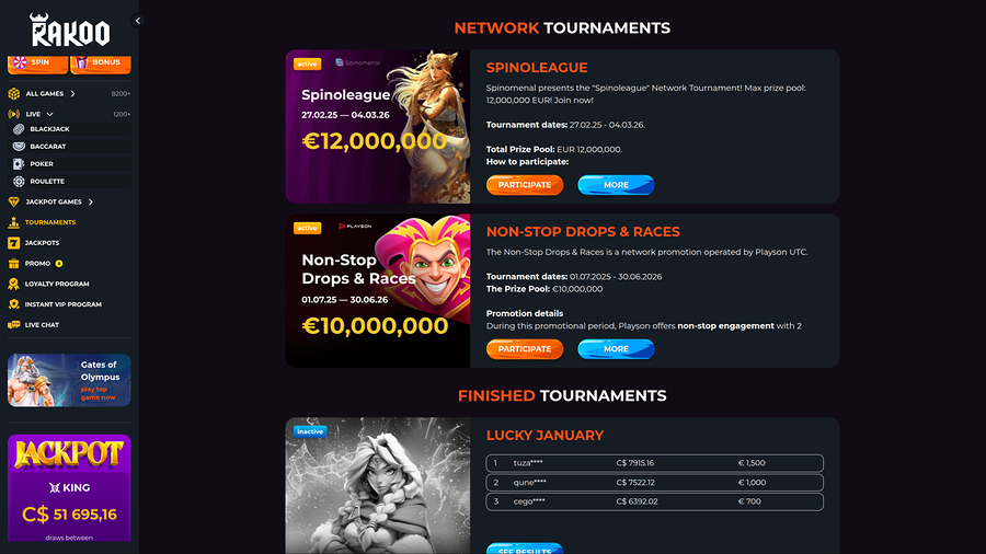 Rakoo Casino Desktop Tournaments