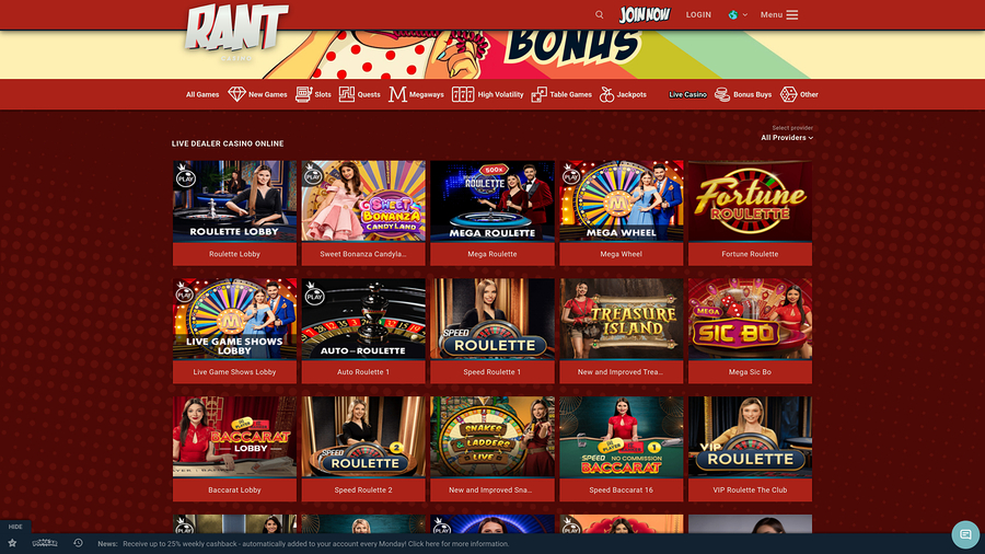 Rant Casino Desktop Live Dealer
