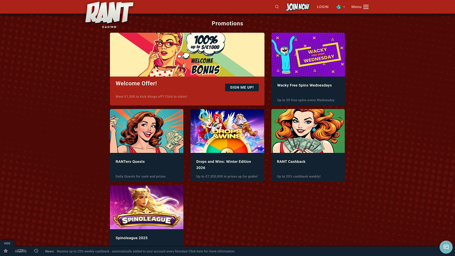Rant Casino Desktop Promotions
