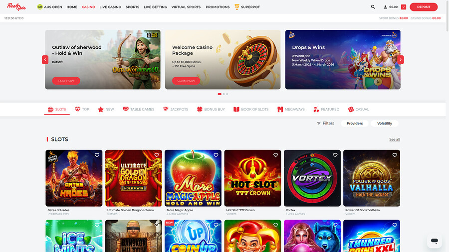 Juegos de escritorio de RealSpin Casino