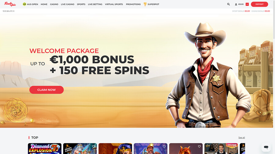 Página de inicio de escritorio de RealSpin Casino