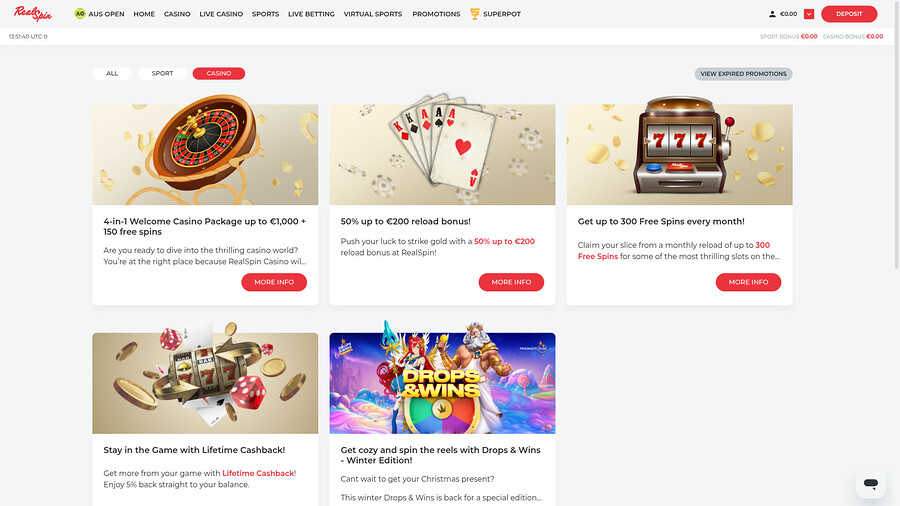 Promociones de escritorio de RealSpin Casino
