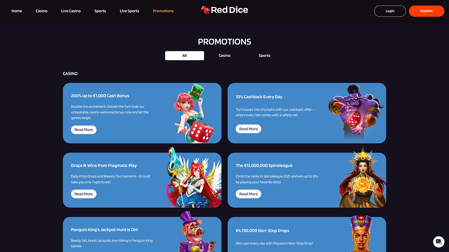 Promociones de escritorio de Red Dice Casino