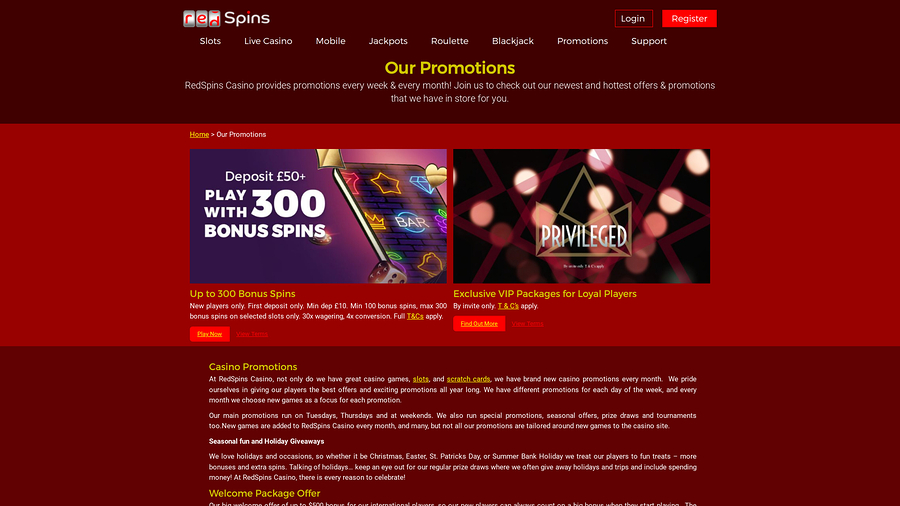 Red Spins Casino Desktop Promotions