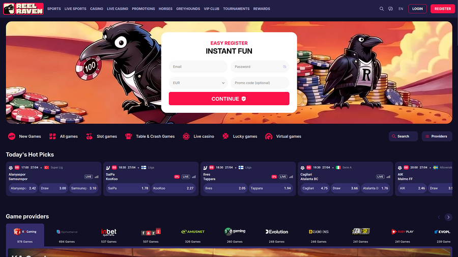 ReelRaven Casino Desktop Homepage