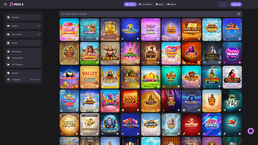 Reels.io Casino Games Desktop