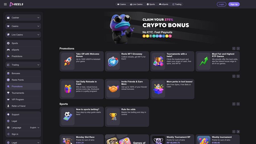 Promociones de escritorio del casino Reels.io
