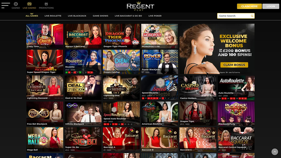 Regent Play Desktop Live Dealer