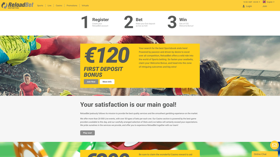 ReloadBet Casino Desktop Homepage