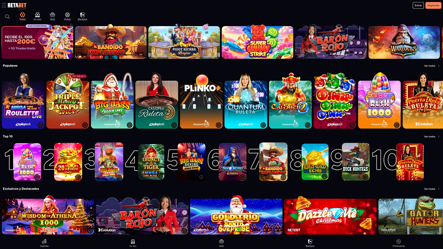 RetaBet Desktop Homepage