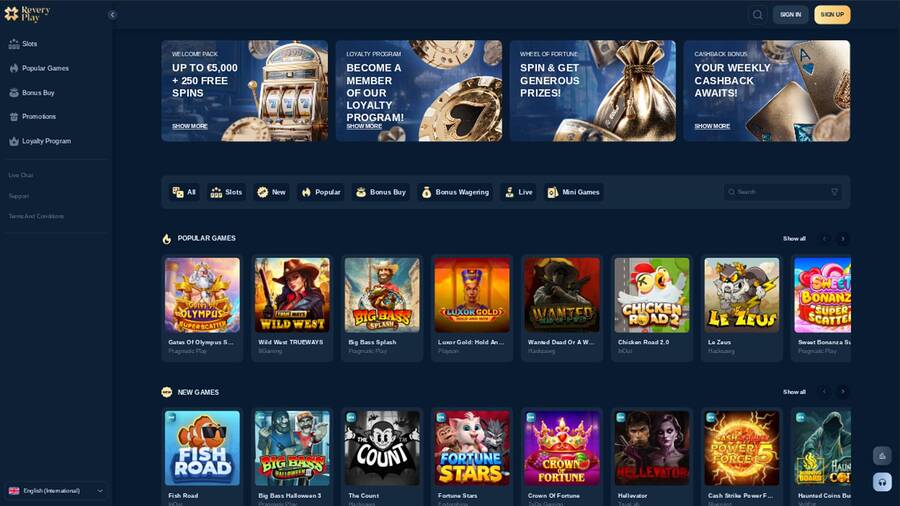 Homepage screenshot of Reveryplay Casino