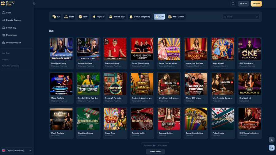 Live page screenshot of Reveryplay Casino